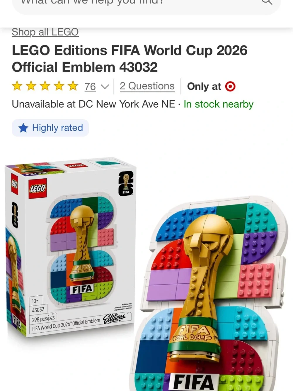 LEGO Multicolor FIFA World Cup 2026 Emblem Building Set